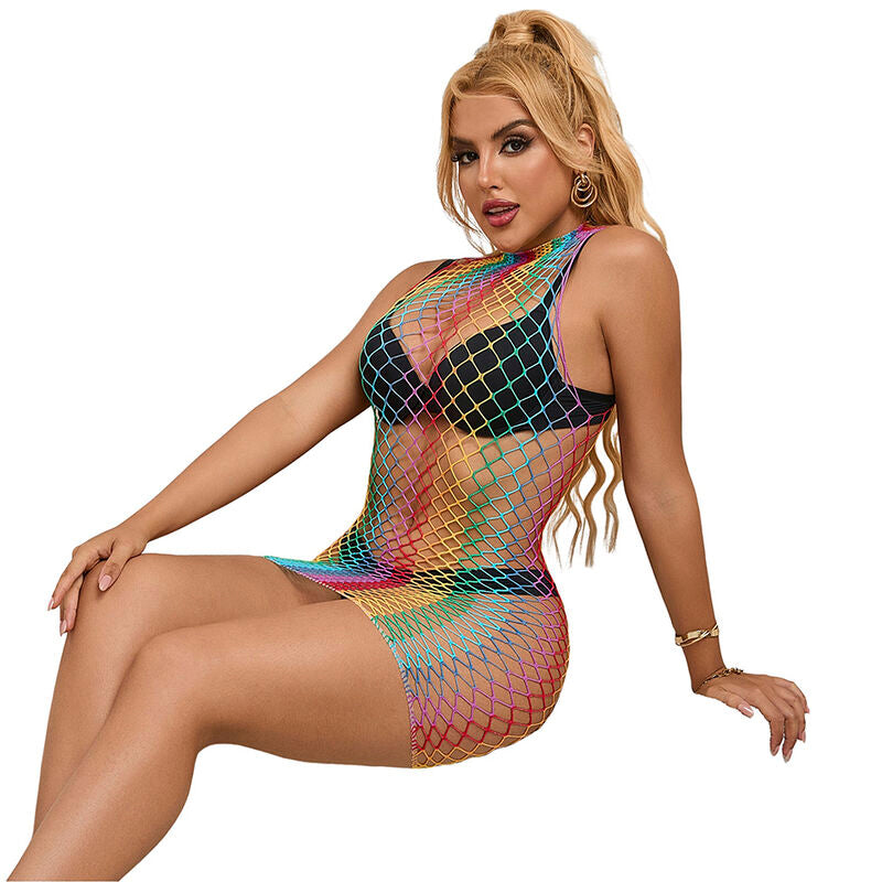 SUBBLIME - 952433 RAINBOW HIGH NECK SLEEVELESS FISHNET DRESS ONE SIZE - 3