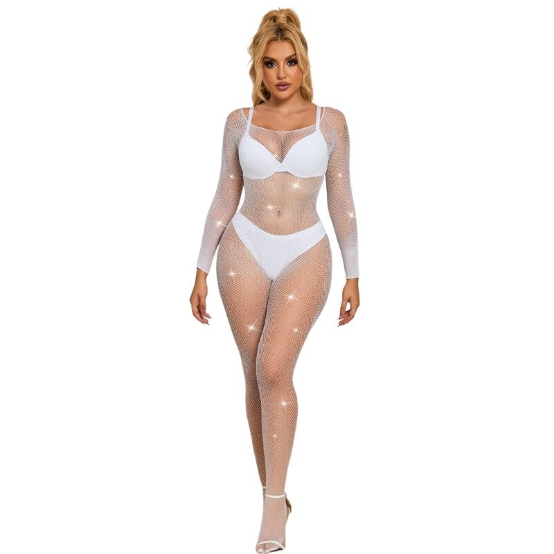 SUBBLIME - 952396 FISHNET BODYSTOCKING WITH DIAMONDS LONG SLEEVE WHITE ONE SIZE - 1
