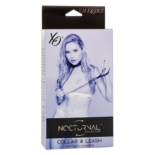 CALEXOTICS - COLLIER ET LAISSE NOCTURNE EN CUIR RÉGLABLE NOIR