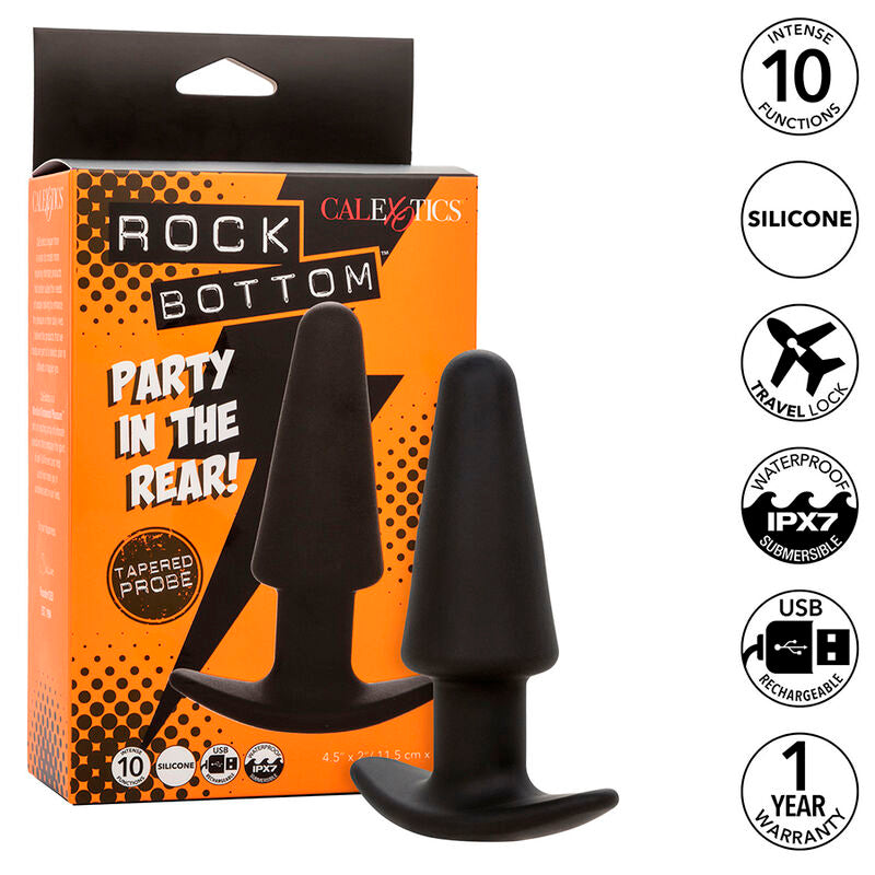CALEXOTICS - ROCK BOTTOM CONICAL 10-VIBRATION BLACK SILICONE ANAL PLUG
