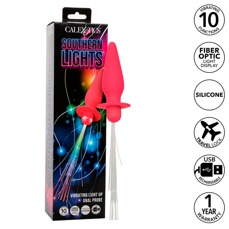 CALEXOTICS - PLUG ANAL LUMINEUX SOUTHERN LIGHTS 10 VIBRATIONS SILICONE ROSE