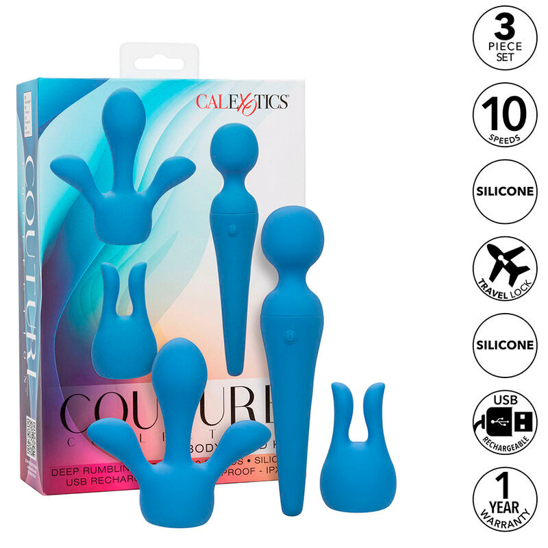 CALEXOTICS - COUTURE 10-VIBRATION WAND VIBRATOR KIT (BLUE)