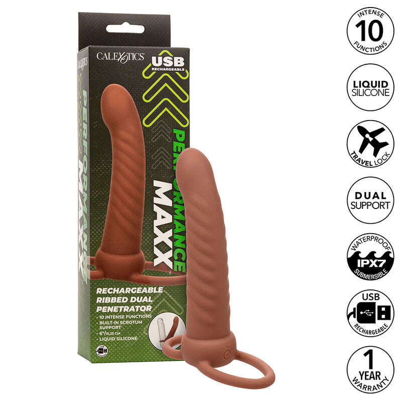 CALEXOTICS - MAXX RIBBED DUAL PENETRATOR 10 VIBRATIONS BROWN - 10