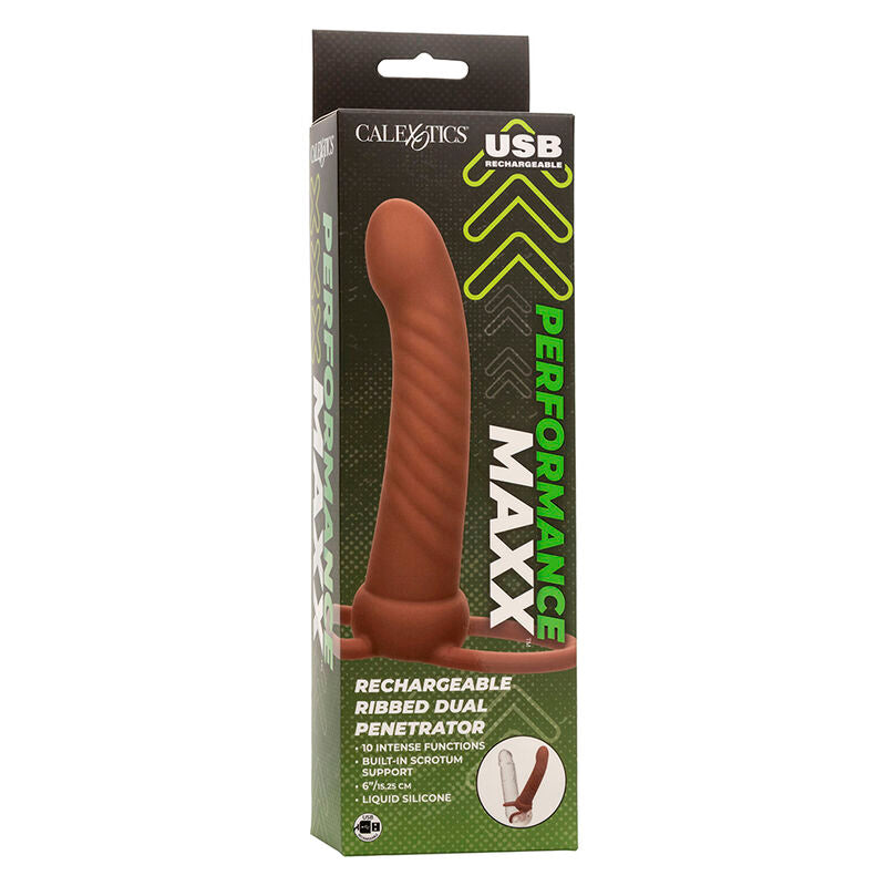 CALEXOTICS - MAXX RIBBED DUAL PENETRATOR 10 VIBRATIONS BROWN - 2