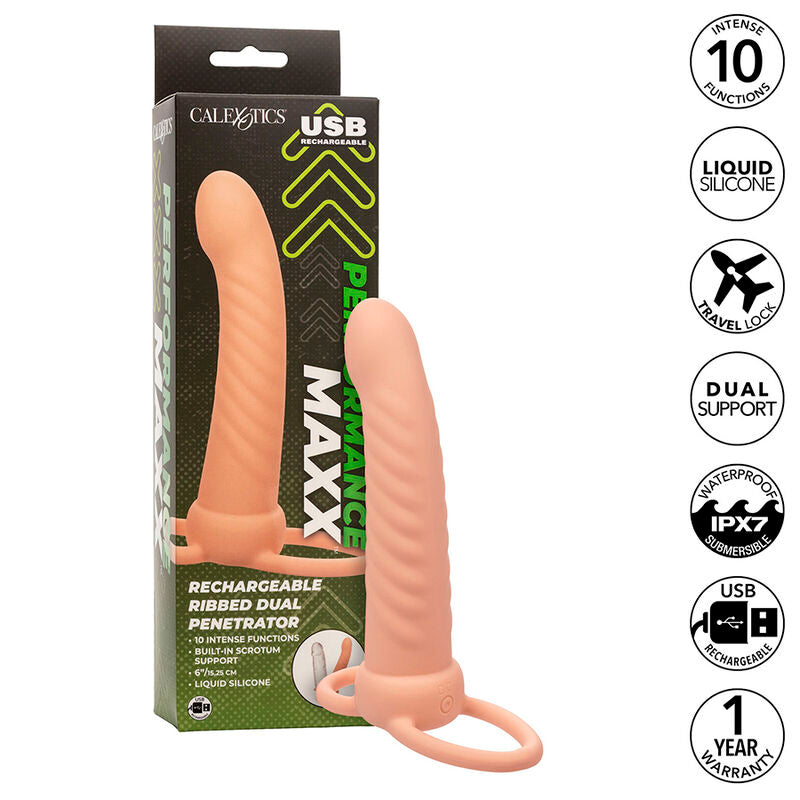 CALEXOTICS - MAXX RIBBED DUAL PENETRATOR 10 VIBRATIONS FLESH - 10