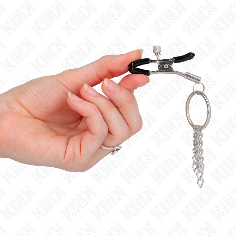 KINK - SILVER NIPPLE CLAMP O RING AND CHAIN 6 CM