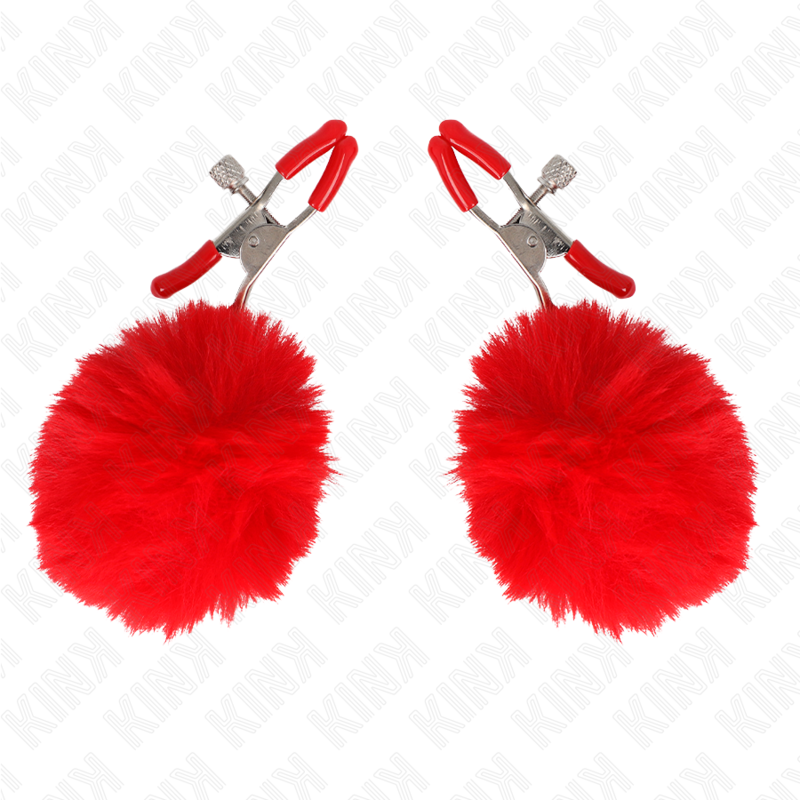 KINK - FAUX FUR BALL NIPPLE CLAMP RED 6 CM - 2