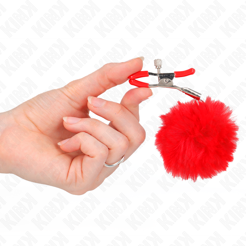 KINK - FAUX FUR BALL NIPPLE CLAMP RED 6 CM - 4