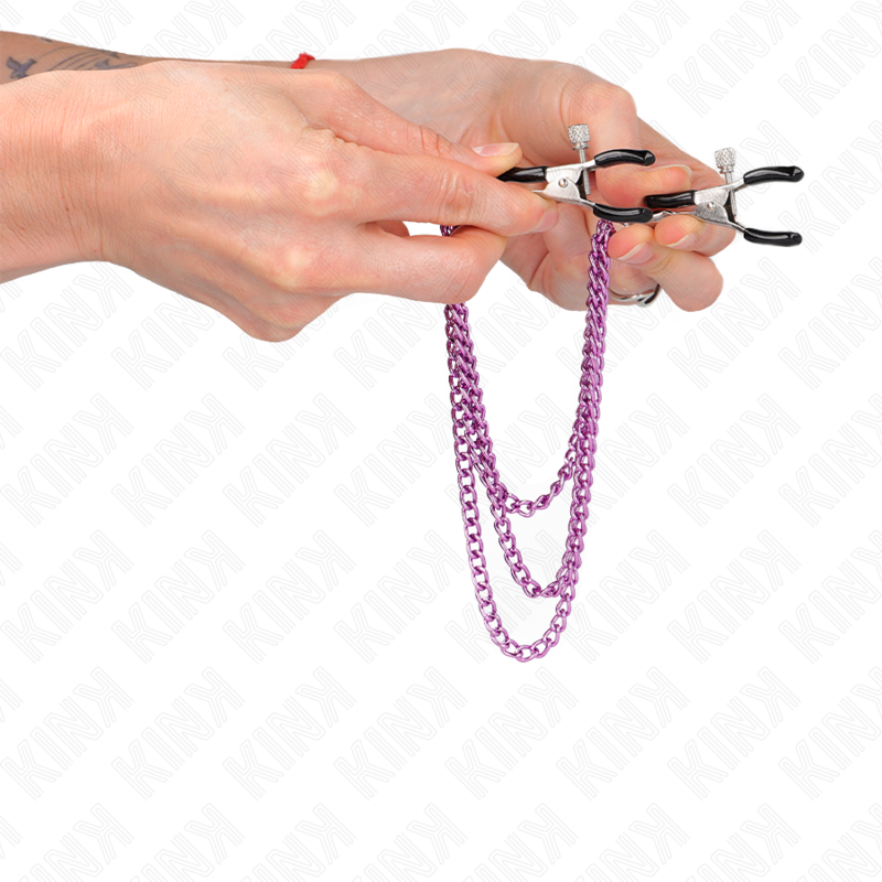 KINK - NIPPLE CLAMPS WITH 3 CHAINS PURPLE 20/23/28 CM - 2