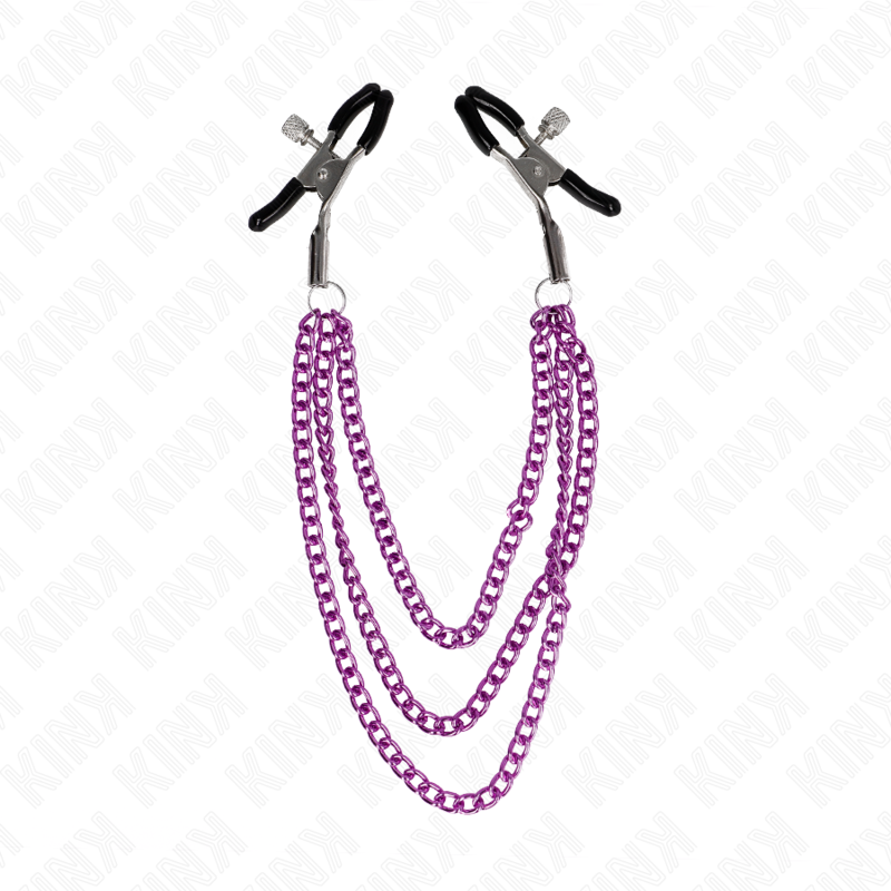 KINK - NIPPLE CLAMPS WITH 3 CHAINS PURPLE 20/23/28 CM - 4