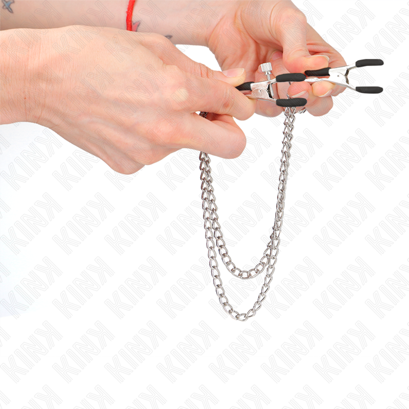 KINK - NIPPLE CLAMPS WITH 2 THICK CHAINS SILVER 20/23 CM - 3