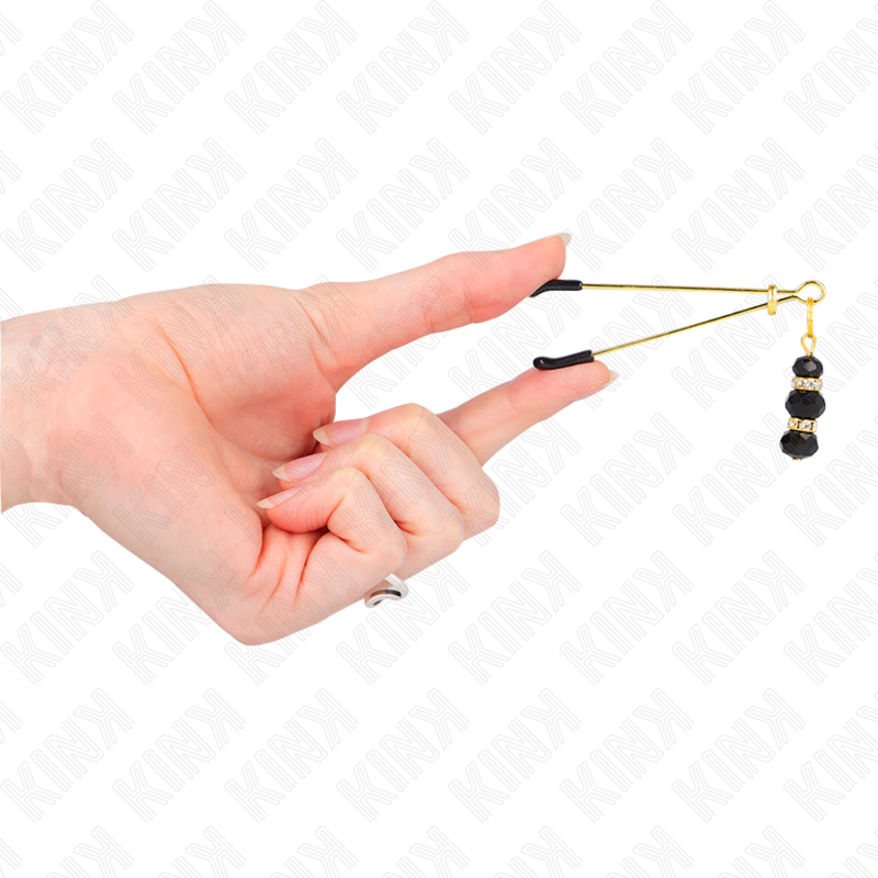 KINK - GOLD THIN NIPPLE CLAMPS WITH 3 BLACK GLASS BEADS 7 CM - 2
