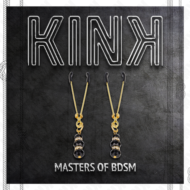 KINK - GOLD THIN NIPPLE CLAMPS WITH 3 BLACK GLASS BEADS 7 CM - 3