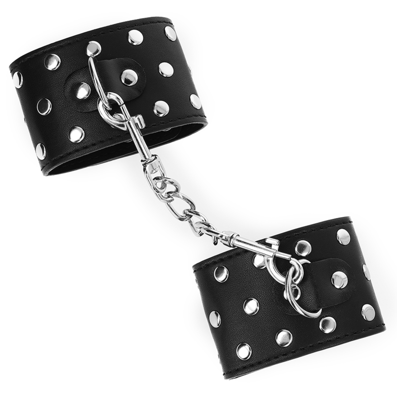 KINK - WRIST RESTRAINTS WITH SNAP FASTEN FULL OF RIVETS BLACK ADJUSTABLE 19-24 CM X 5.5 CM - 2