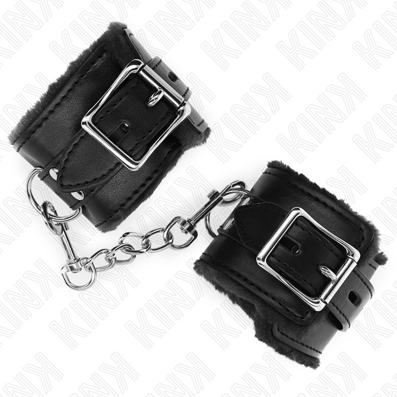 KINK - FUR LINED WRIST RESTRAINTS BLACK WITH BLACK BELT ADJUSTABLE 17-29 CM X 6 CM - 3
