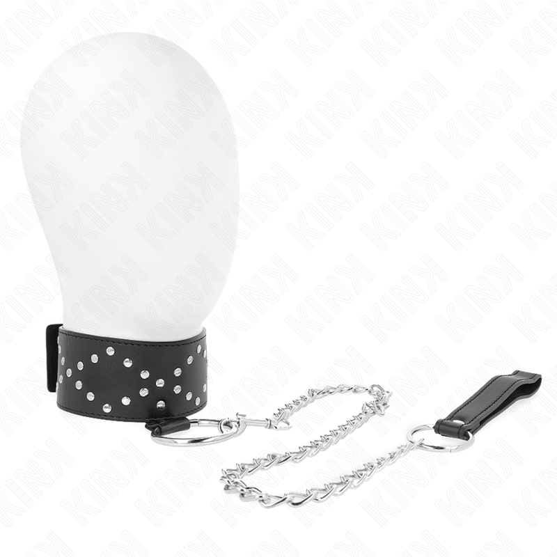 KINK - COLLIER 65 CM AVEC LAISSE À CLOUS ARGENTÉS MODÈLE 3 RÉGLABLE 36-43 CM X 5 CM