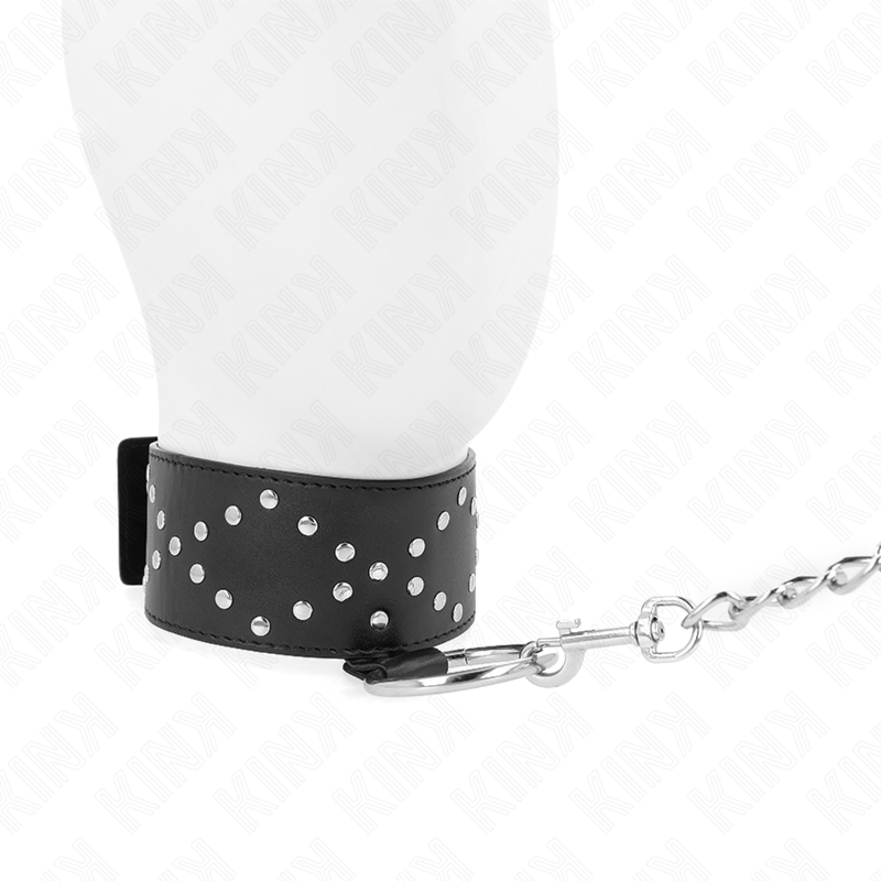 KINK - COLLIER 65 CM AVEC LAISSE À CLOUS ARGENTÉS MODÈLE 3 RÉGLABLE 36-43 CM X 5 CM