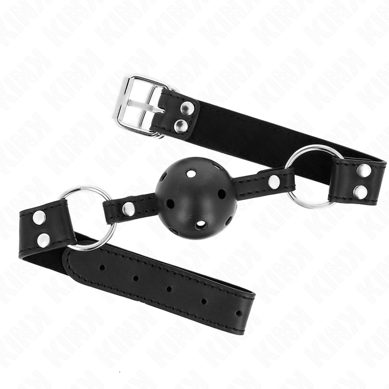 KINK - BREATHABLE BALL 4 CM GAG WITH DOUBLE RIVET MODEL 1 BLACK 62.5 x 2.5 CM ADJUSTABLE 42-58 CM - 4