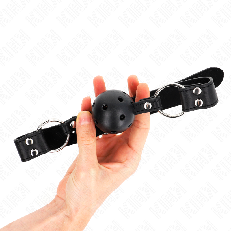 KINK - BREATHABLE BALL 4 CM GAG WITH DOUBLE RIVET MODEL 1 BLACK 62.5 x 2.5 CM ADJUSTABLE 42-58 CM - 3