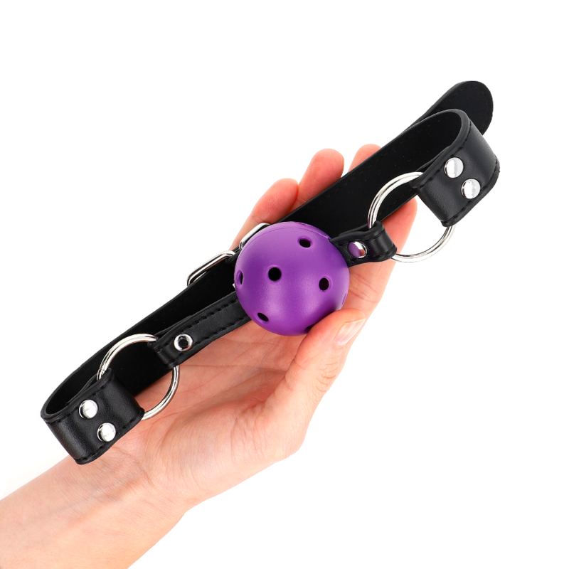 KINK - BREATHABLE BALL 4 CM GAG WITH DOUBLE RIVET PURPLE 62.5 x 2.5 CM ADJUSTABLE 42-58 CM - 2