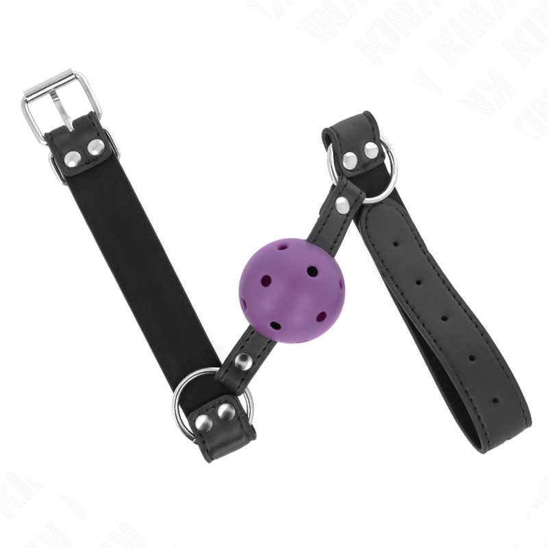KINK - BREATHABLE BALL 4 CM GAG WITH DOUBLE RIVET PURPLE 62.5 x 2.5 CM ADJUSTABLE 42-58 CM - 3