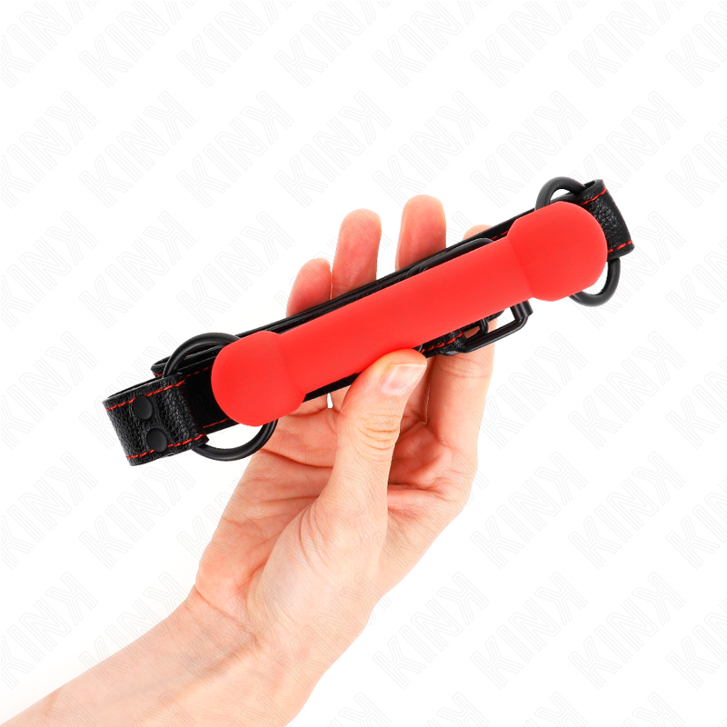 KINK - BONE GAG WITH LEATHERETTE STRAP RED ADJUSTABLE 41-57 CM - 3