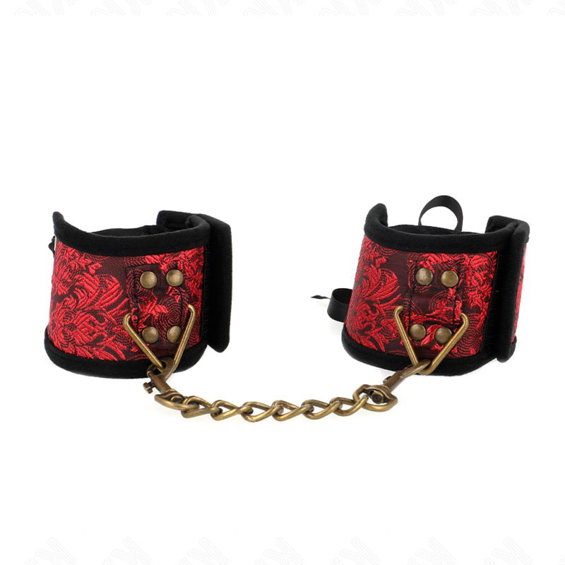 KINK - SCANDAL WRIST RESTRAINTS RED-BLACK LACE DETAILS 24.5 CM X 6.5 CM - 1