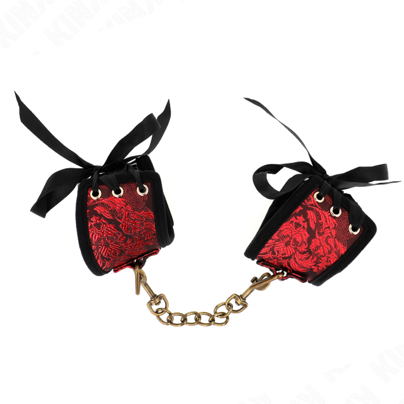 KINK - SCANDAL WRIST RESTRAINTS RED-BLACK LACE DETAILS 24.5 CM X 6.5 CM - 2