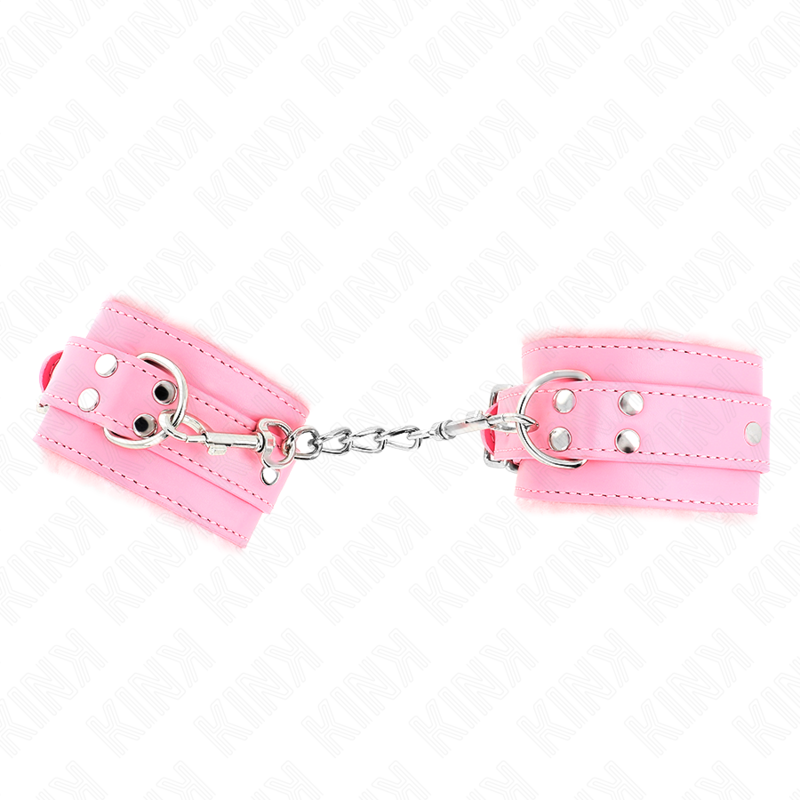 KINK - FUR LINED WRIST RESTRAINTS PINK WITH PINK BELT ADJUSTABLE 17-29 CM X 6 CM - 1