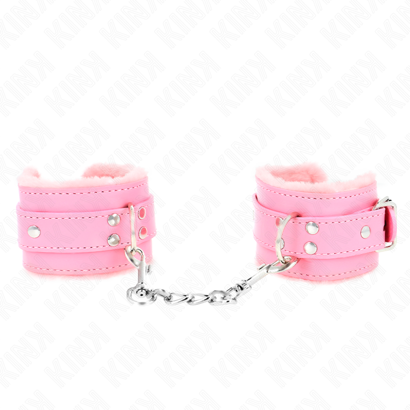 KINK - FUR LINED WRIST RESTRAINTS PINK WITH PINK BELT ADJUSTABLE 17-29 CM X 6 CM - 2