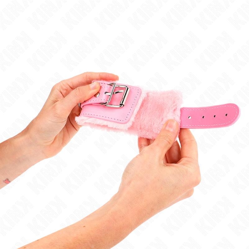 KINK - FUR LINED WRIST RESTRAINTS PINK WITH PINK BELT ADJUSTABLE 17-29 CM X 6 CM - 3