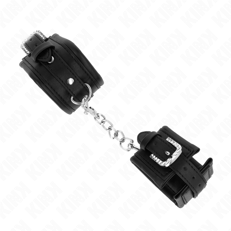 KINK - RHINESTONE BUCKLE WRIST RESTRAINTS BLACK ADJUSTABLE 25-32 CM X 5.5 CM - 2