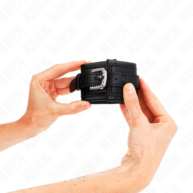 KINK - RHINESTONE BUCKLE WRIST RESTRAINTS BLACK ADJUSTABLE 25-32 CM X 5.5 CM - 3