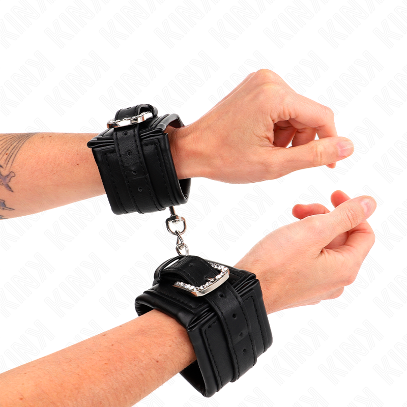 KINK - RHINESTONE BUCKLE WRIST RESTRAINTS BLACK ADJUSTABLE 25-32 CM X 5.5 CM - 4
