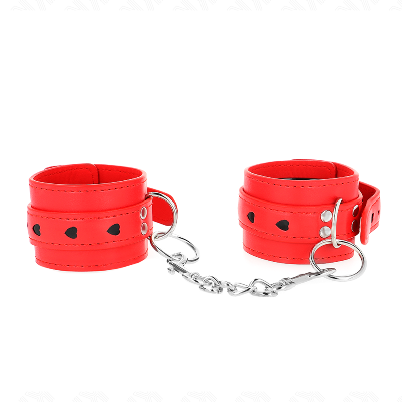 KINK - RED WRIST RESTRAINTS WITH BLACK HEART INLAY ADJUSTABLE 21-28 CM X 5.5 CM - 3
