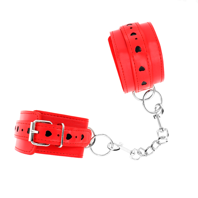 KINK - RED WRIST RESTRAINTS WITH BLACK HEART INLAY ADJUSTABLE 21-28 CM X 5.5 CM - 2