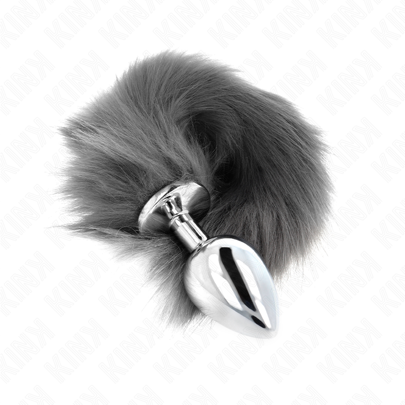 KINK - ANAL PLUG SIZE L 10 X 4 CM WITH SYNTHETIC TAIL 40 CM GREY AND WHITE - 2