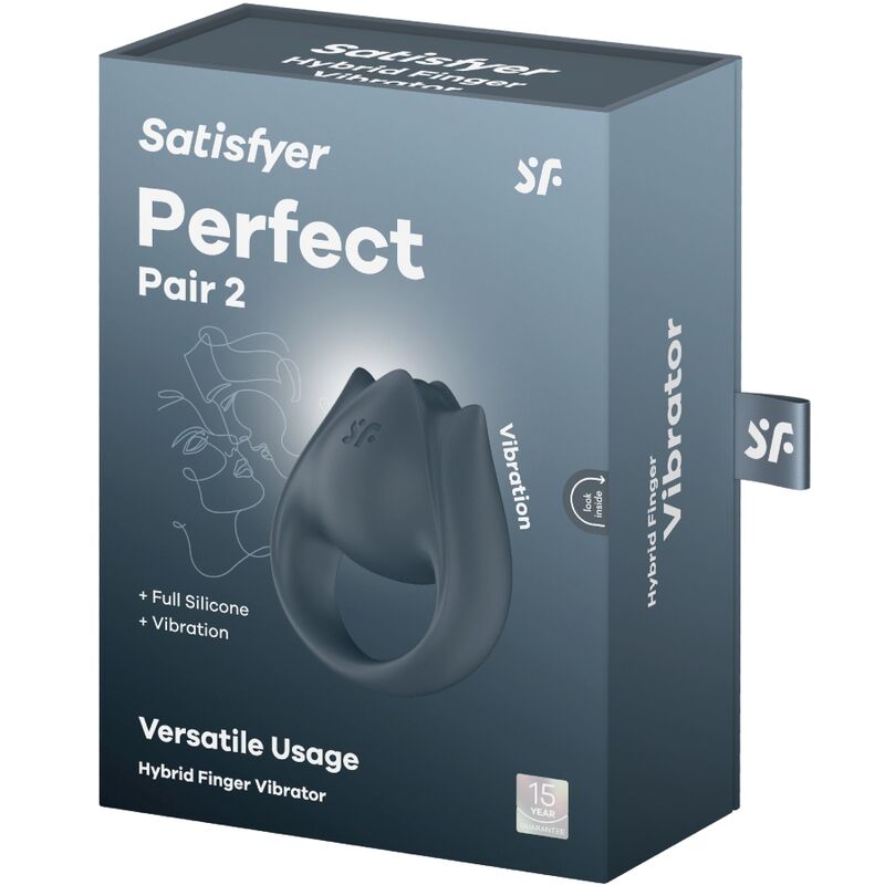 SATISFYER - PERFECT PAIR 2 MULTIVIBRATOR 2 IN 1 PENIS RING AND FINGER STIMULATOR GREY - 9