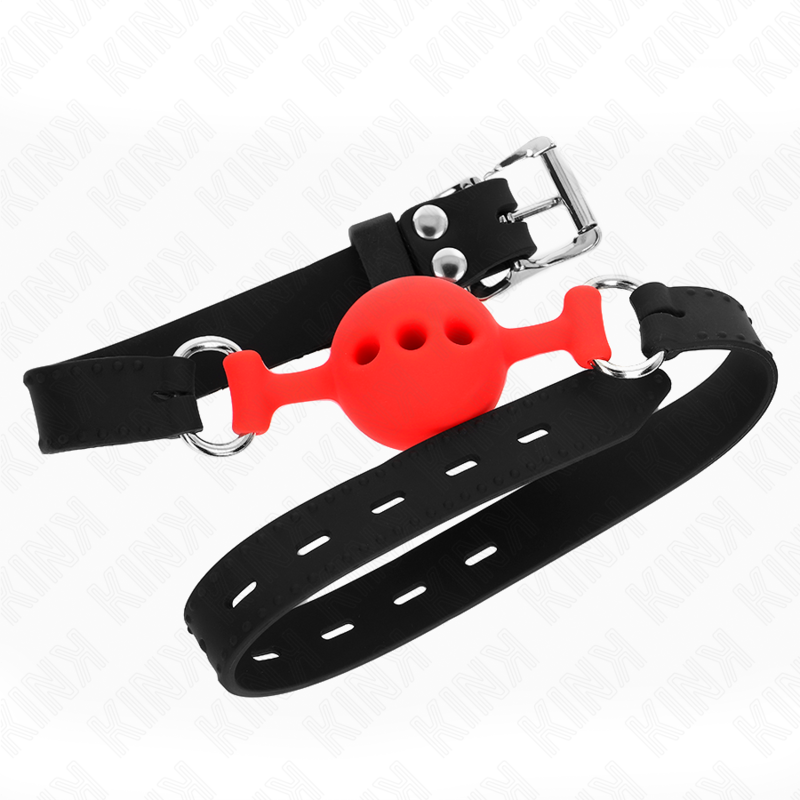 KINK - BÂILLON ENTIÈREMENT EN SILICONE 55 x 2 CM AVEC BOULE DE 4 CM TAILLE S ROUGE RÉGLABLE 35-51 CM