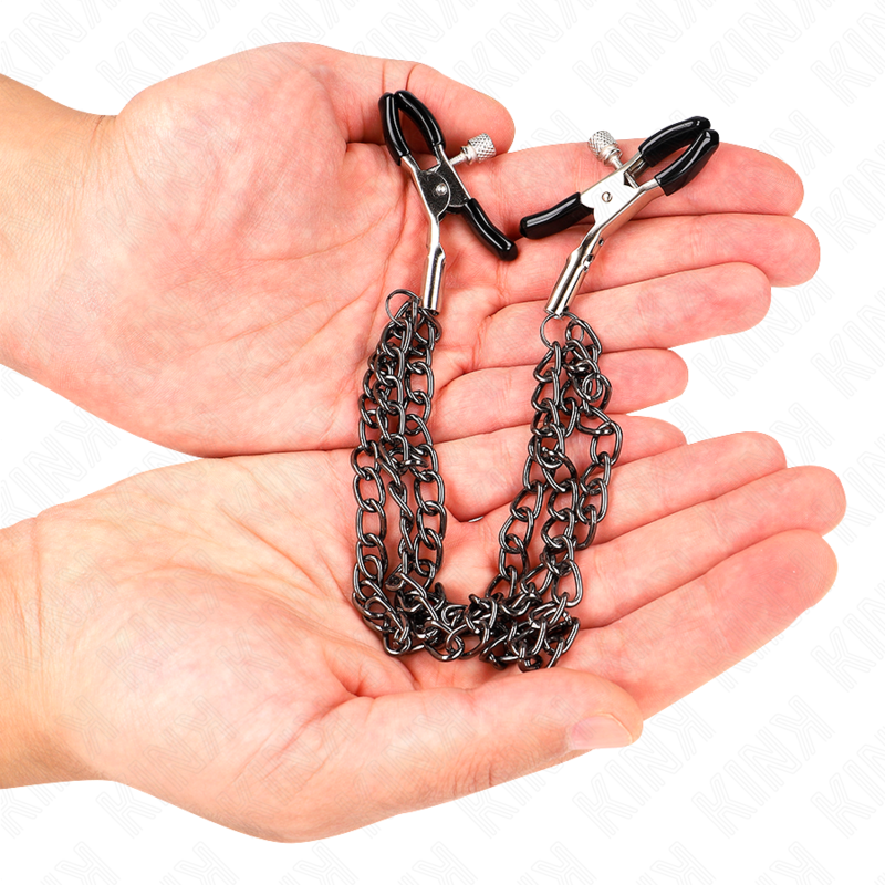 KINK - NIPPLE CLAMPS WITH 3 CHAINS BLACK 20/23/28 CM - 2
