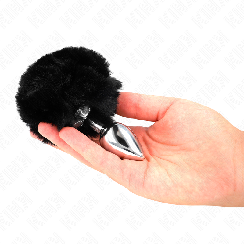 KINK - STAINLESS STEEL PLUG 7 x 3 CM WITH BLACK FAUX FUR RABBIT TAIL 8 CM - 3