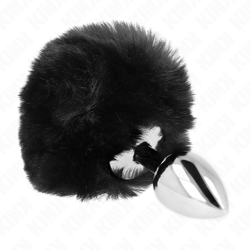 KINK - STAINLESS STEEL PLUG 7 x 3 CM WITH BLACK FAUX FUR RABBIT TAIL 8 CM - 2
