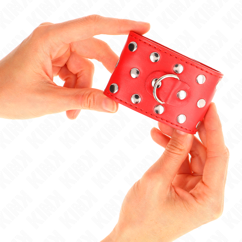 KINK - WRIST RESTRAINTS WITH SNAP FASTEN FULL OF RIVETS RED ADJUSTABLE 19-24 CM X 5.5 CM - 3