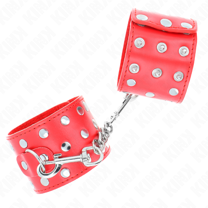 KINK - WRIST RESTRAINTS WITH SNAP FASTEN FULL OF RIVETS RED ADJUSTABLE 19-24 CM X 5.5 CM - 2