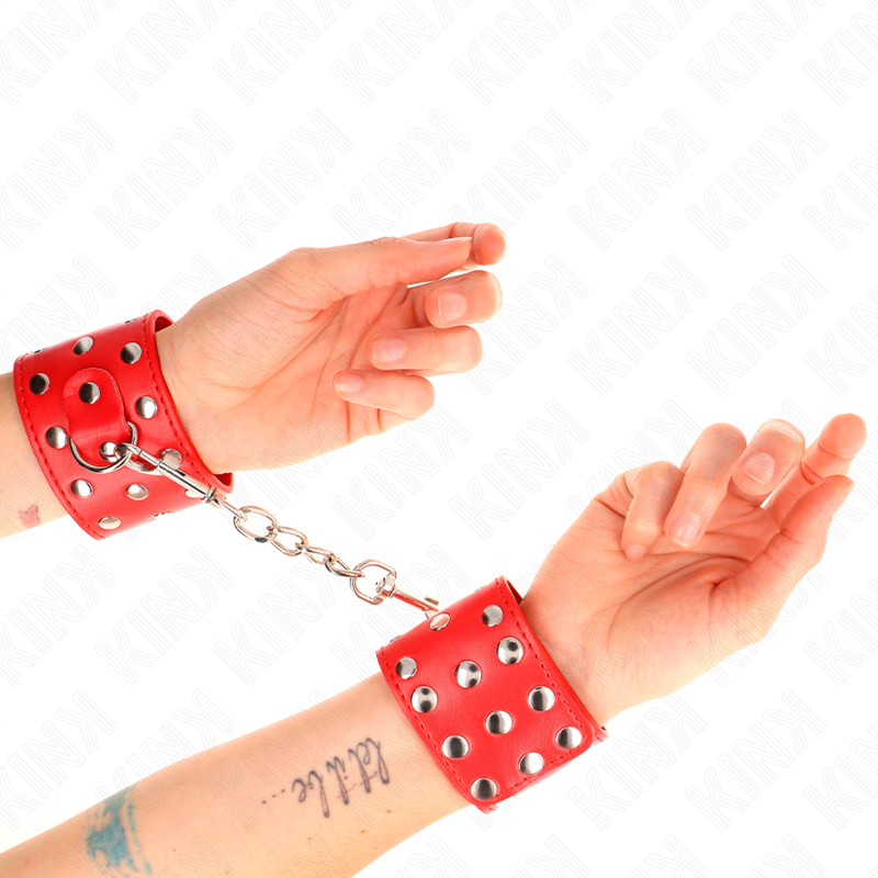 KINK - WRIST RESTRAINTS WITH SNAP FASTEN FULL OF RIVETS RED ADJUSTABLE 19-24 CM X 5.5 CM - 4