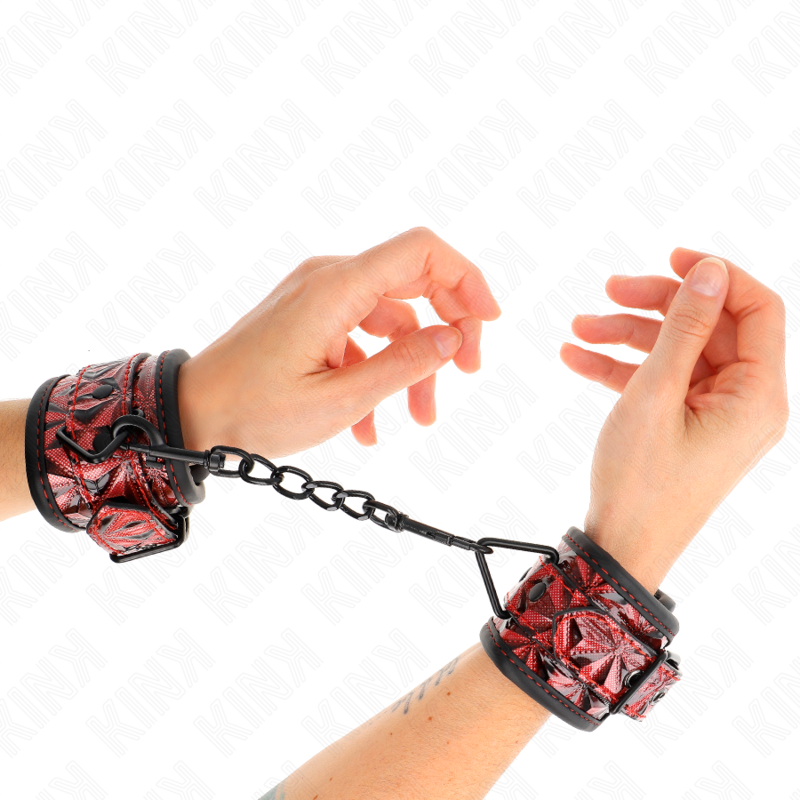 KINK - DIAMOND PATTERN WRIST RESTRAINTS DARK RED ADJUSTABLE 17-26 CM X 5.5 CM - 4