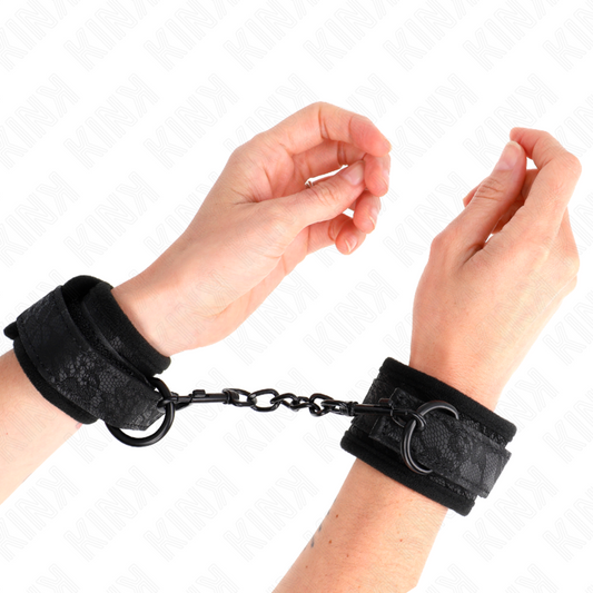 KINK - DARK LACE COVERED NEOPRENE CUFFS ADJUSTABLE BLACK 20-29 CM X 5 CM
