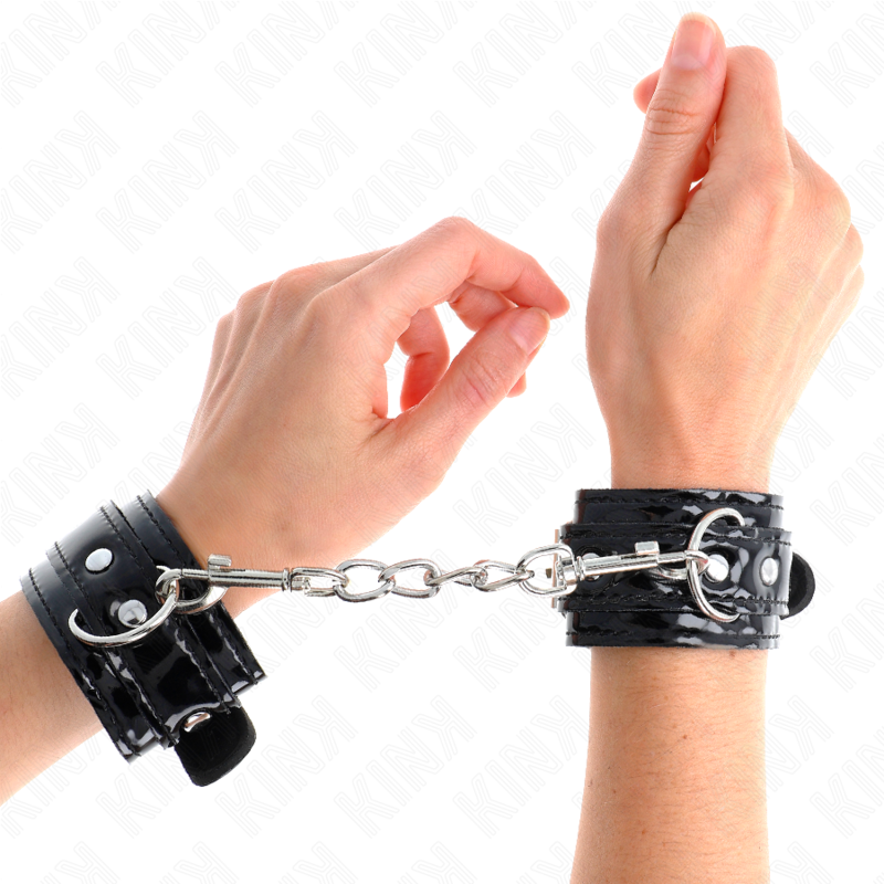 KINK - SHINY NEOPRENE WRIST CUFFS ADJUSTABLE 17-24 CM X 4.5 CM - 3