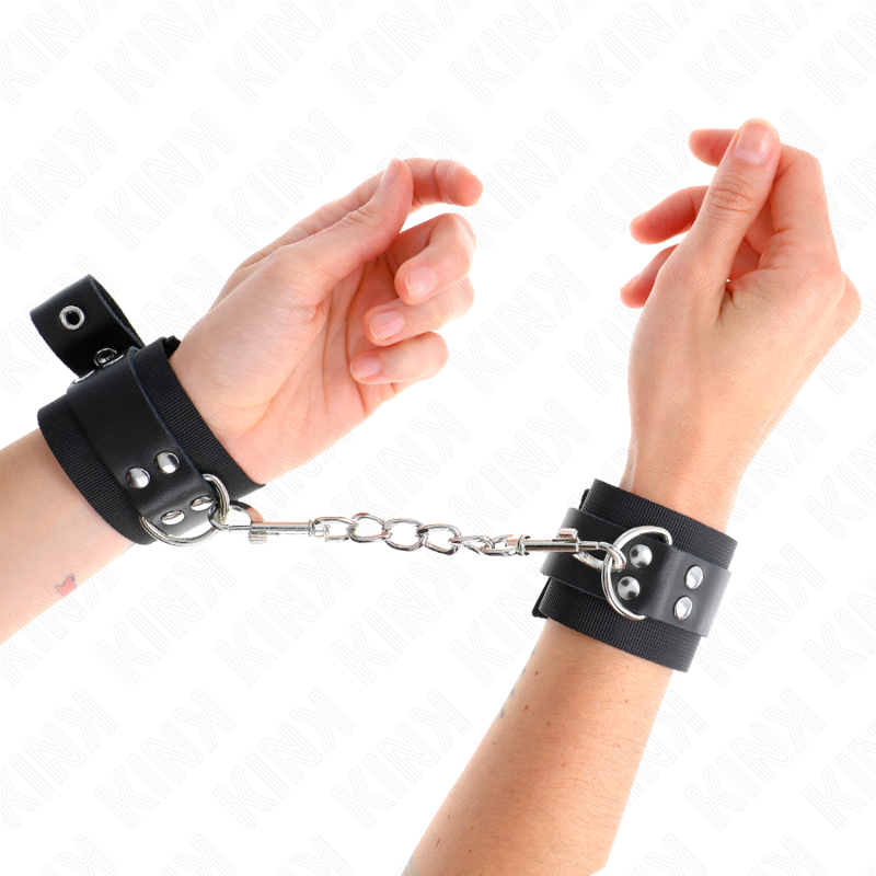 KINK - NYLON WRIST RESTRAINTS BLACK WITH LEATHER BELT BLACK ADJUSTABLE 19-29 CM X 5.1 CM - 4