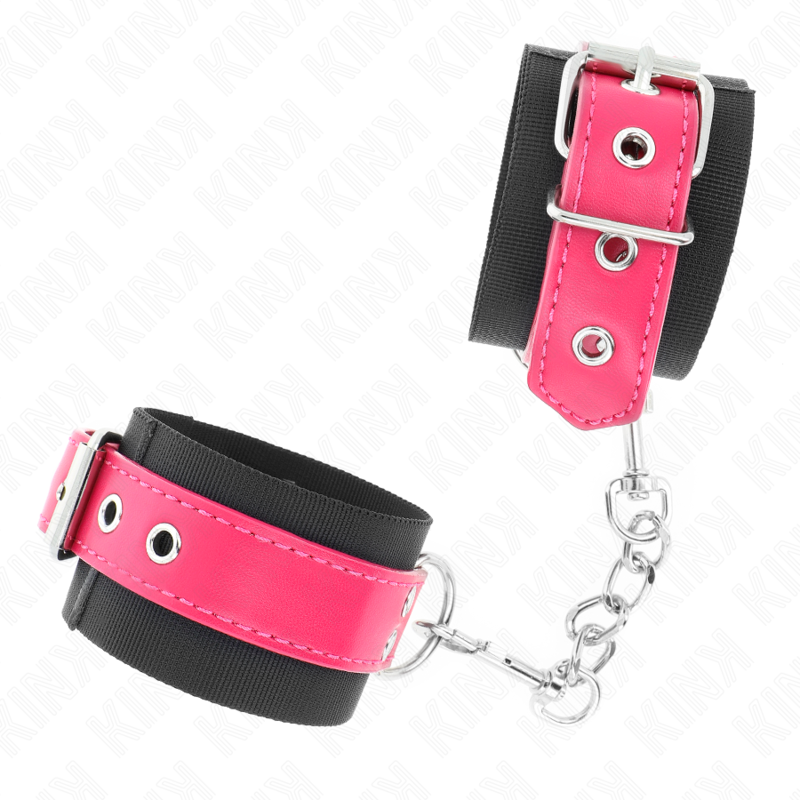 KINK - NYLON WRIST RESTRAINTS BLACK WITH LEATHERETTE BELT RASPBERRY ROSE ADJUSTABLE 19-29 CM X 5.1 CM - 2